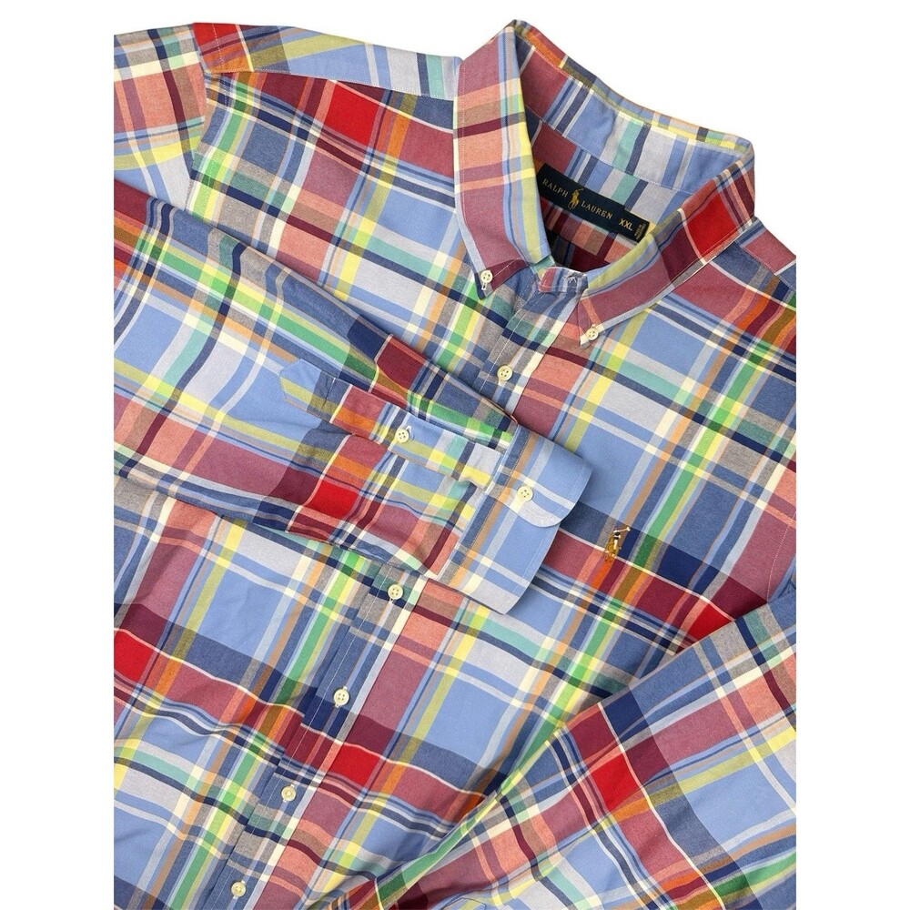 Polo Ralph Lauren Button Down Shirt Mens XXL Blue Multi Plaid Classic Fit Pony